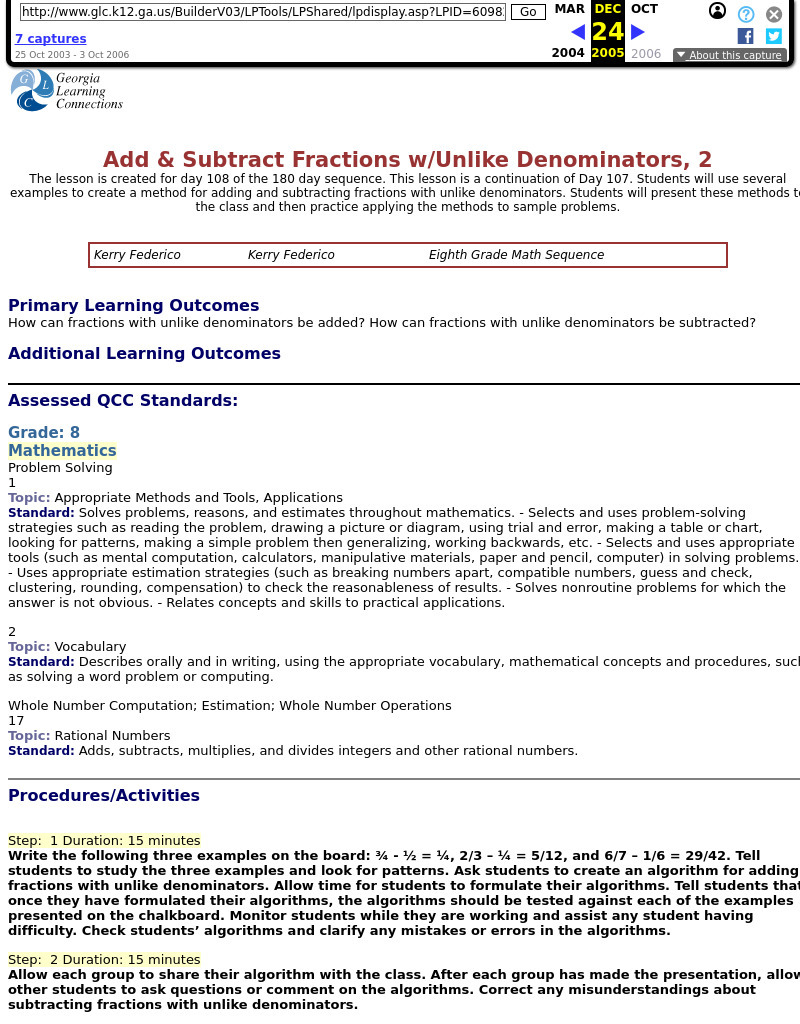 Add & Subtract Fractions w/Unlike Denominators, 2 Lesson Plan Add & Subtract Fractions w/Unlike Denominators, 2 Lesson Plan