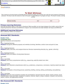 To Walt Whitman Lesson Plan To Walt Whitman Lesson Plan