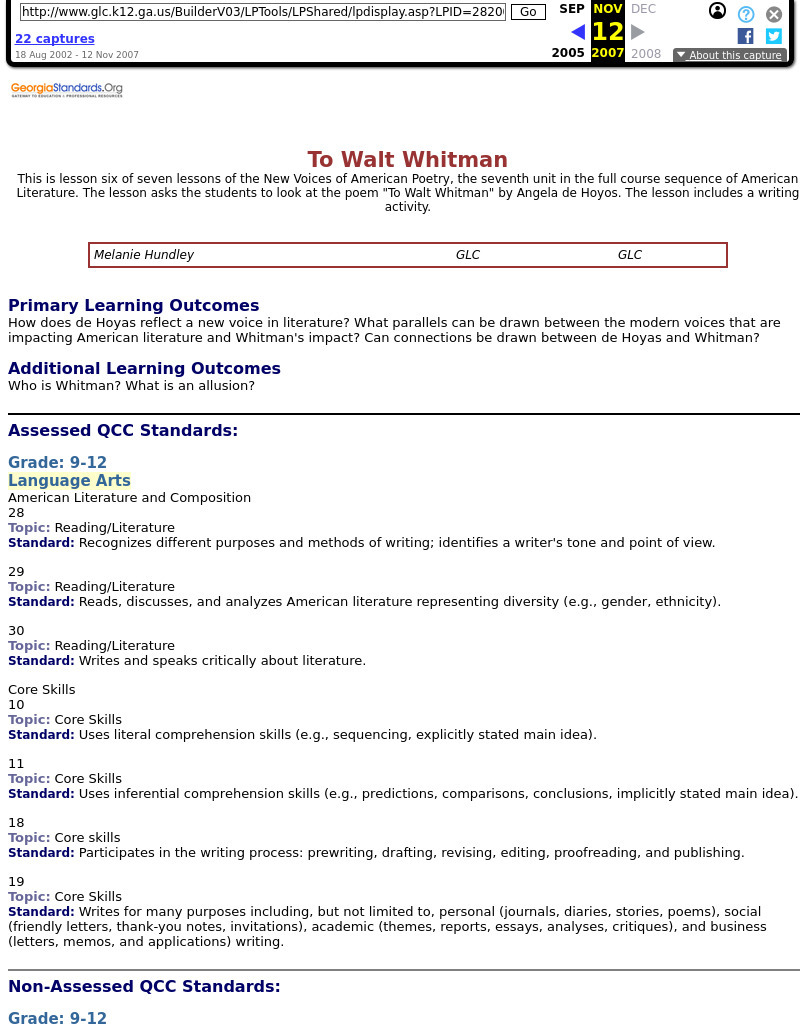 To Walt Whitman Lesson Plan To Walt Whitman Lesson Plan