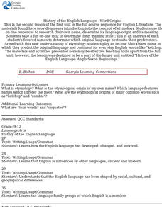 History of the English Language - Word Origins Lesson Plan History of the English Language - Word Origins Lesson Plan