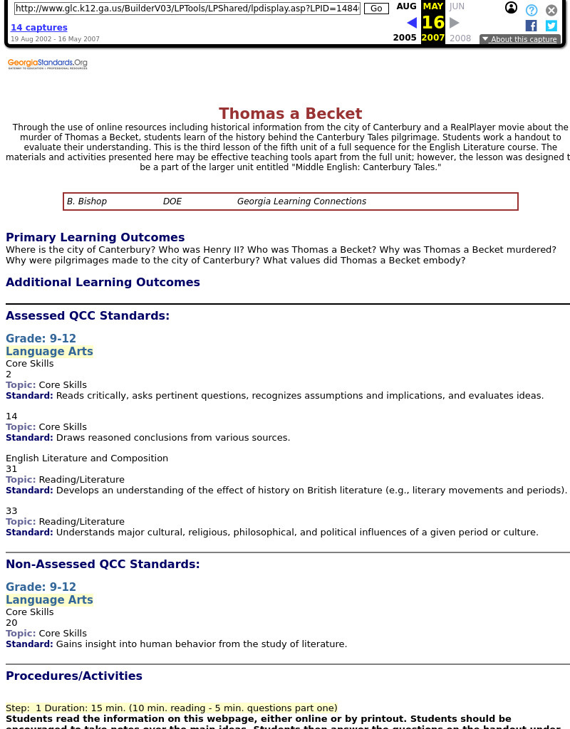 Thomas a Becket Lesson Plan Thomas a Becket Lesson Plan