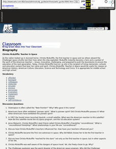 Christa McAuliffe: Teacher in Space Lesson Plan Christa McAuliffe: Teacher in Space Lesson Plan