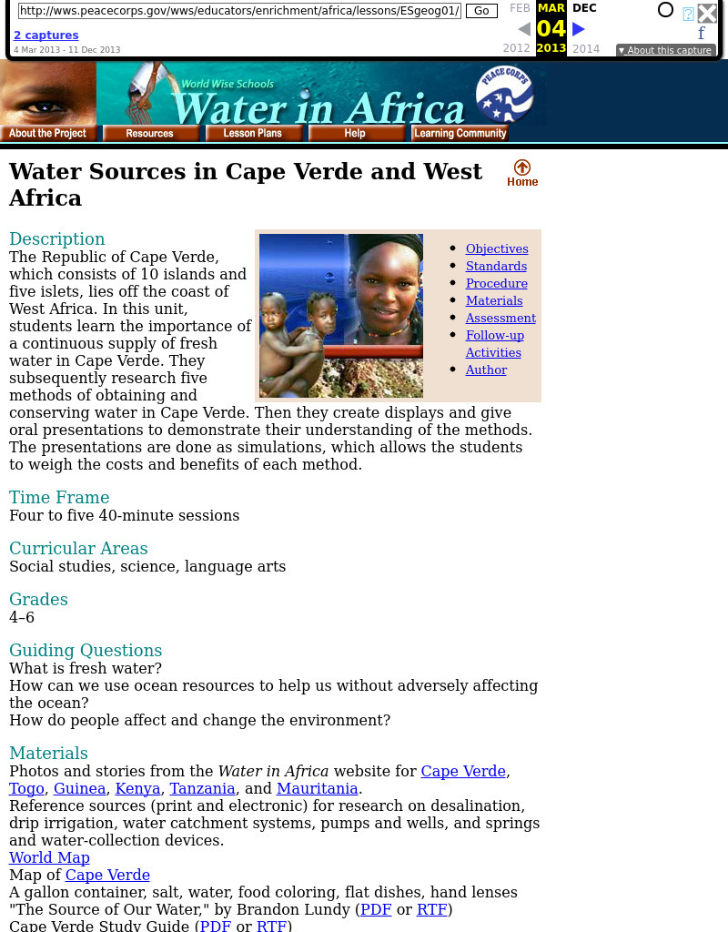 Water Sources in Cape Verde and West Africa Lesson Plan Water Sources in Cape Verde and West Africa Lesson Plan