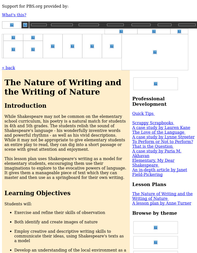 Shakespeare: The Nature of Writing and the Writing of Nature Lesson Plan Shakespeare: The Nature of Writing and the Writing of Nature Lesson Plan