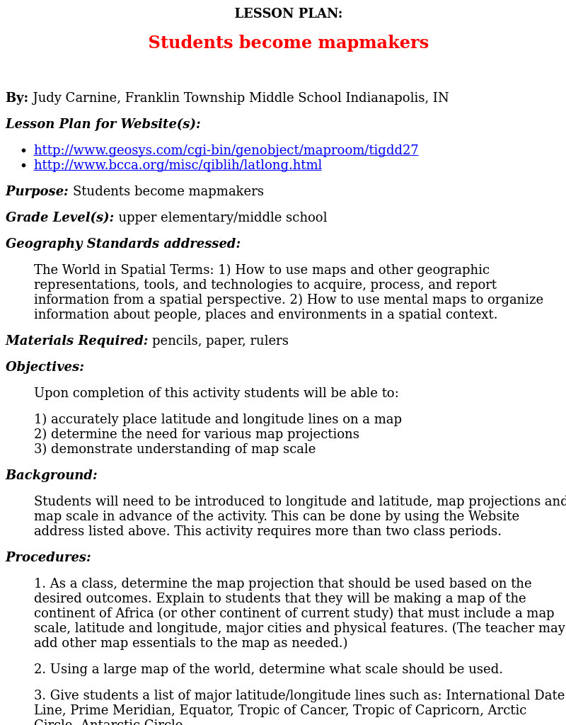 Students Become Mapmakers Lesson Plan Students Become Mapmakers Lesson Plan