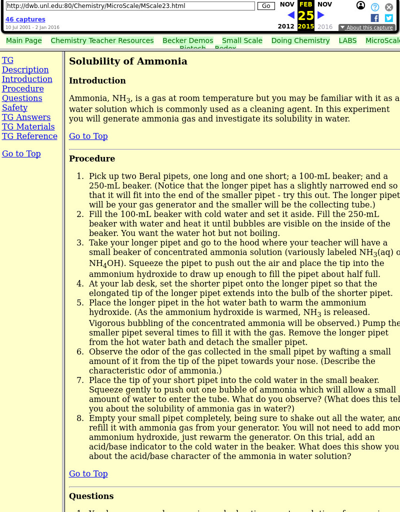 Solubility of Ammonia Lesson Plan Solubility of Ammonia Lesson Plan
