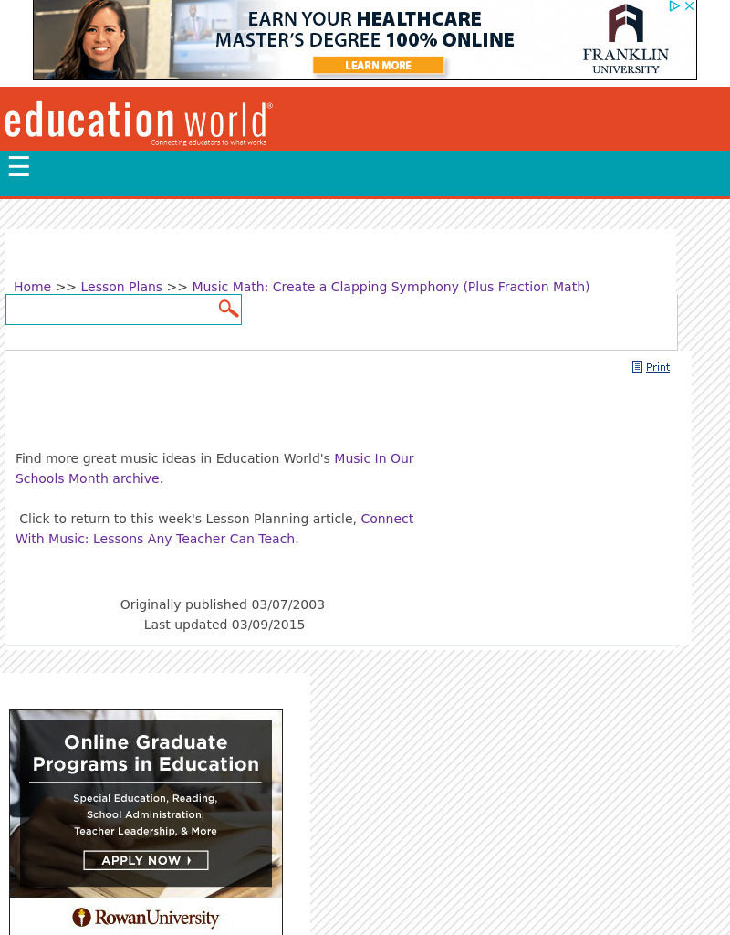 Music Math: Create a Clapping Symphony (Plus Fraction Math) Lesson Plan Music Math: Create a Clapping Symphony (Plus Fraction Math) Lesson Plan