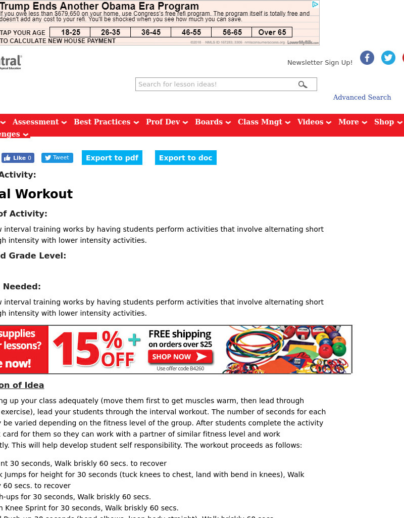 Interval Workout Lesson Plan Interval Workout Lesson Plan