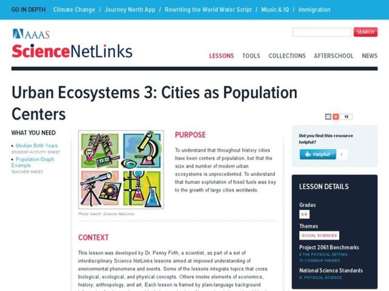 Urban Ecosystems 3: Cities as Population Centers Lesson Plan Urban Ecosystems 3: Cities as Population Centers Lesson Plan