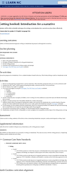 Getting Hooked; Introduction For A Narrative Lesson Plan Getting Hooked; Introduction For A Narrative Lesson Plan