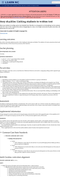Story Shackles (Linking Students To Written Text) Lesson Plan Story Shackles (Linking Students To Written Text) Lesson Plan