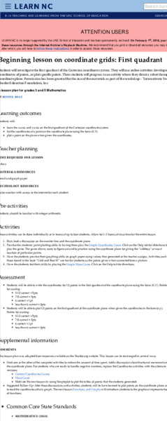 Coordinate Grids: First Quadrant Lesson Plan Coordinate Grids: First Quadrant Lesson Plan