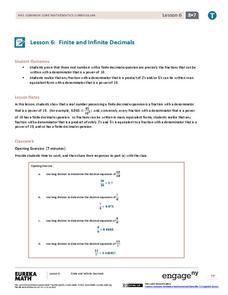 Finite and Infinite Decimals Lesson Plan Finite and Infinite Decimals Lesson Plan