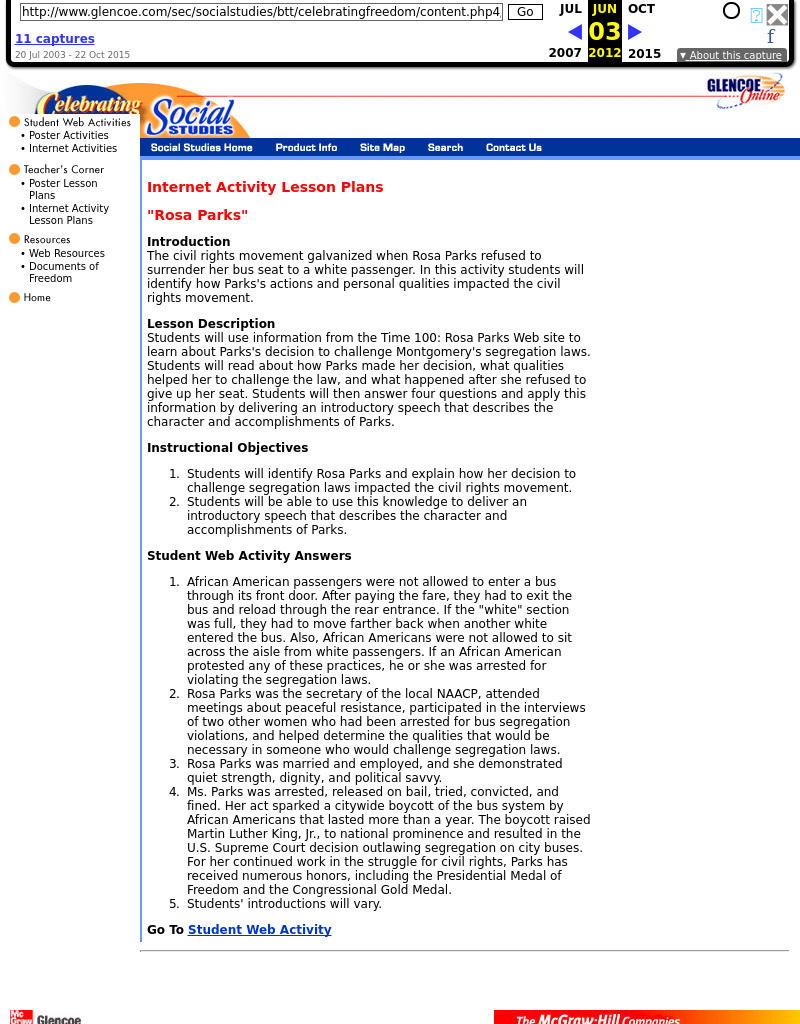 "Rosa Parks" Lesson Plan "Rosa Parks" Lesson Plan