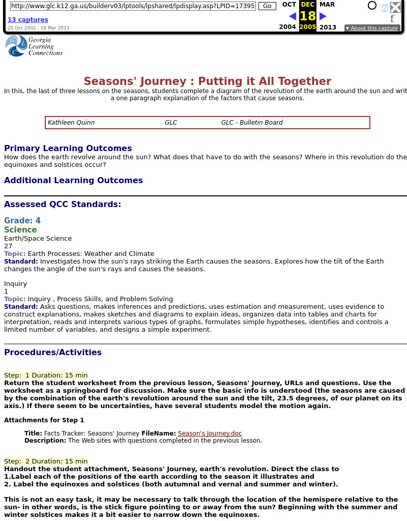 Seasons' Journey : Putting it All Together Lesson Plan Seasons' Journey : Putting it All Together Lesson Plan