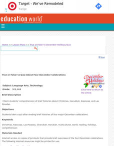 True or False? A Quiz About Four December Celebrations Lesson Plan True or False? A Quiz About Four December Celebrations Lesson Plan