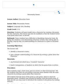 Personality Poems Lesson Plan Personality Poems Lesson Plan