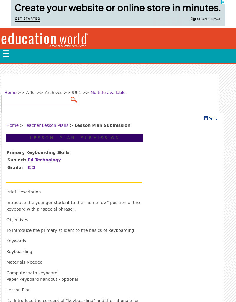 Primary Keyboarding Skills Lesson Plan Primary Keyboarding Skills Lesson Plan