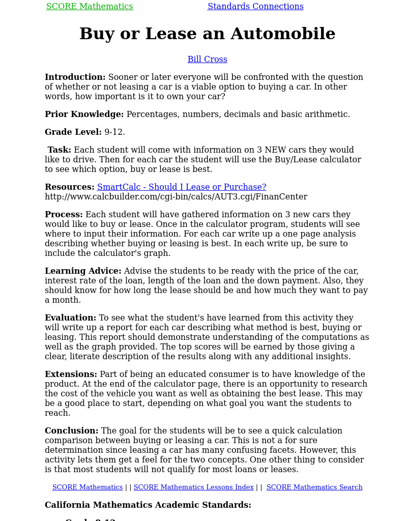Buy or Lease an Automobile Lesson Plan Buy or Lease an Automobile Lesson Plan