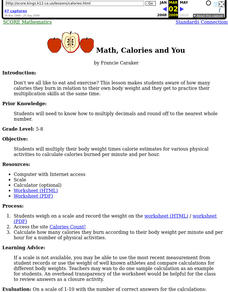 Math, Calories and You Lesson Plan Math, Calories and You Lesson Plan