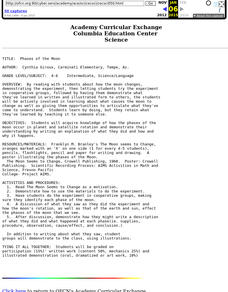 Phases of the Moon Lesson Plan Phases of the Moon Lesson Plan