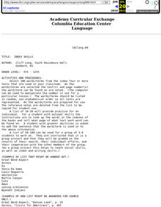 Index Skills Lesson Plan Index Skills Lesson Plan