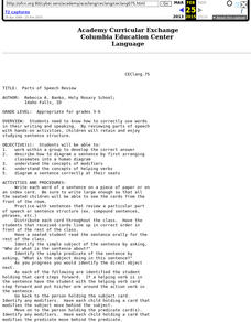 Parts of Speech Review Lesson Plan Parts of Speech Review Lesson Plan