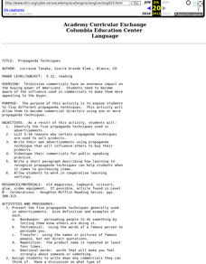 Propaganda Techniques Lesson Plan Propaganda Techniques Lesson Plan