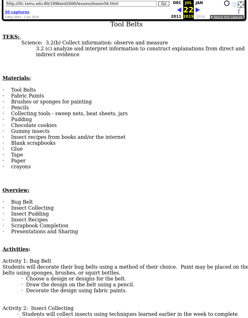 Tool Belts Lesson Plan Tool Belts Lesson Plan
