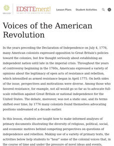Voices of the American Revolution - Primary Documents Lesson Plan Voices of the American Revolution - Primary Documents Lesson Plan