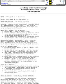 Ethics in American Government Lesson Plan Ethics in American Government Lesson Plan