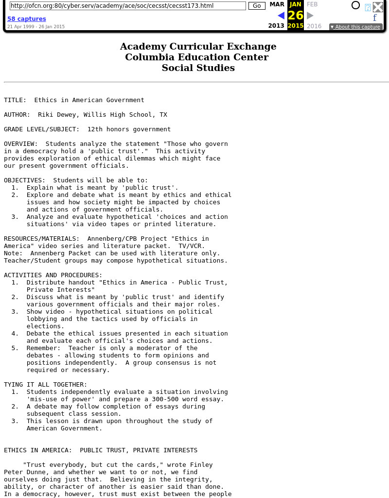 Ethics in American Government Lesson Plan Ethics in American Government Lesson Plan