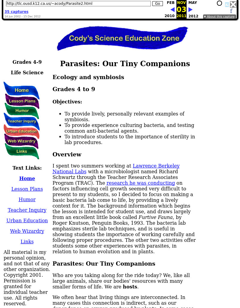 Parasites: Our Tiny Companions Lesson Plan Parasites: Our Tiny Companions Lesson Plan