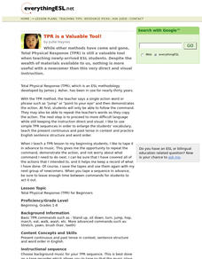 TPR is a Valuable Tool! Lesson Plan TPR is a Valuable Tool! Lesson Plan