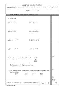 Addition and Subtraction Worksheet Addition and Subtraction Worksheet