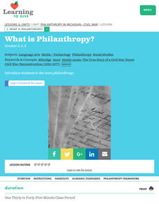 Philanthropy in Michigan? Civil War Lesson 1:  What is Philanthropy? Lesson Plan Philanthropy in Michigan? Civil War Lesson 1:  What is Philanthropy? Lesson Plan