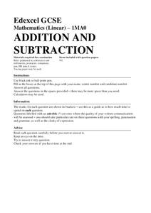 Addition and Subtraction Assessment Addition and Subtraction Assessment