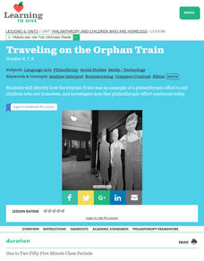 Philanthropy And Children Who Are Homeless Lesson 1:  Traveling on the Orphan Train Lesson Plan Philanthropy And Children Who Are Homeless Lesson 1:  Traveling on the Orphan Train Lesson Plan