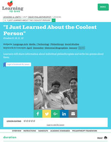 I Just Learned About the Coolest Person Lesson Plan I Just Learned About the Coolest Person Lesson Plan
