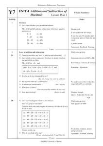 Addition And Subtraction of Decimals Lesson Plan Addition And Subtraction of Decimals Lesson Plan