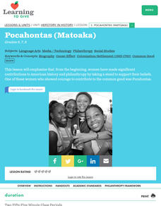 Pocahontas (Matoaka) Lesson Plan Pocahontas (Matoaka) Lesson Plan