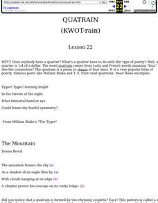 Quatrain Lesson Plan Quatrain Lesson Plan