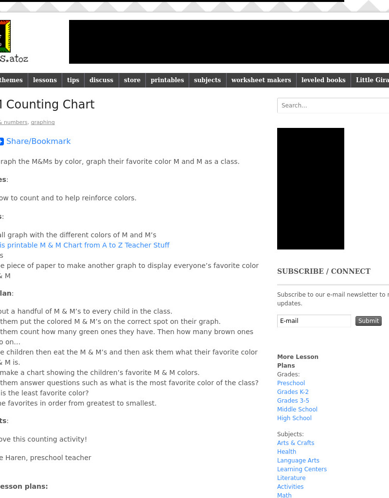 M & M Counting Chart Lesson Plan M & M Counting Chart Lesson Plan