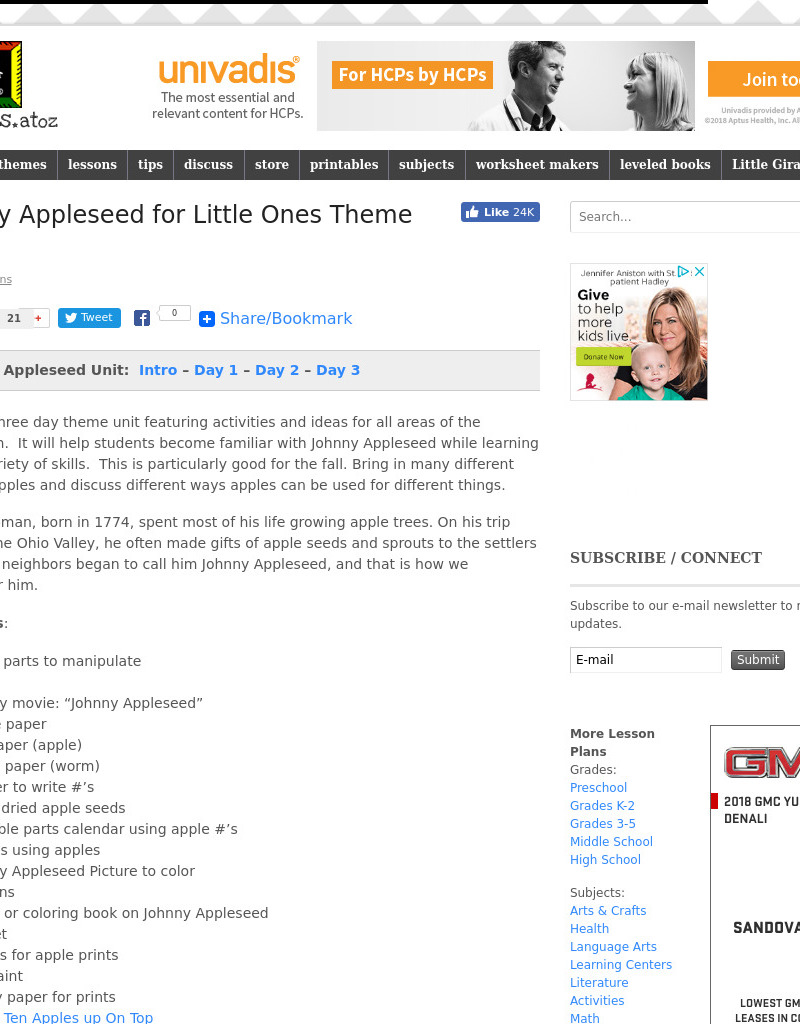 Johnny Appleseed Theme Unit: Day 1 Lesson Plan Johnny Appleseed Theme Unit: Day 1 Lesson Plan