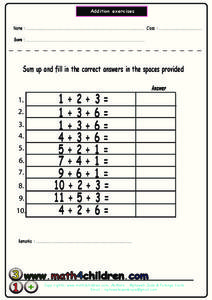 Addition Exercises Worksheet Addition Exercises Worksheet