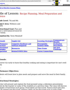Recipe Planning, Meal Preparation and Service Lesson Plan Recipe Planning, Meal Preparation and Service Lesson Plan