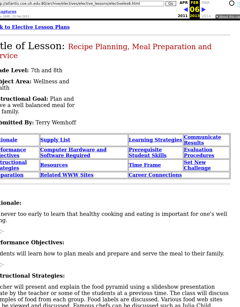 Recipe Planning, Meal Preparation and Service Lesson Plan Recipe Planning, Meal Preparation and Service Lesson Plan