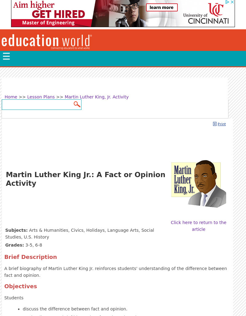 Martin Luther King Jr.: A Fact Or Opinion Activity Lesson Plan Martin Luther King Jr.: A Fact Or Opinion Activity Lesson Plan
