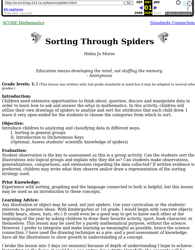 Sorting Through Spiders Lesson Plan Sorting Through Spiders Lesson Plan