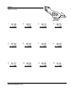 Addition of Money Worksheet Addition of Money Worksheet